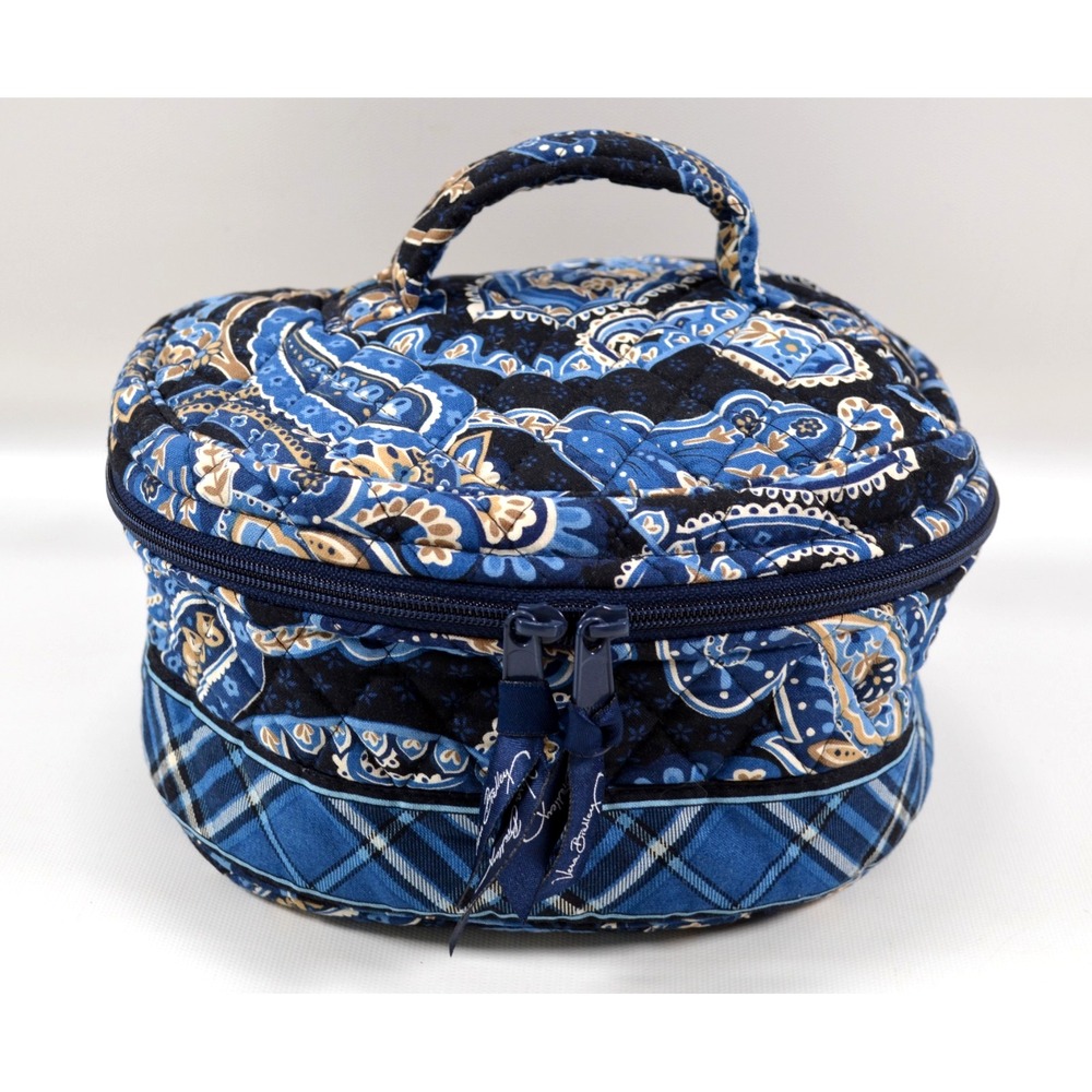 Vera Bradley Windsor Navy Travel Jewelry Case Quilted Zip Top Handle 9" Wide